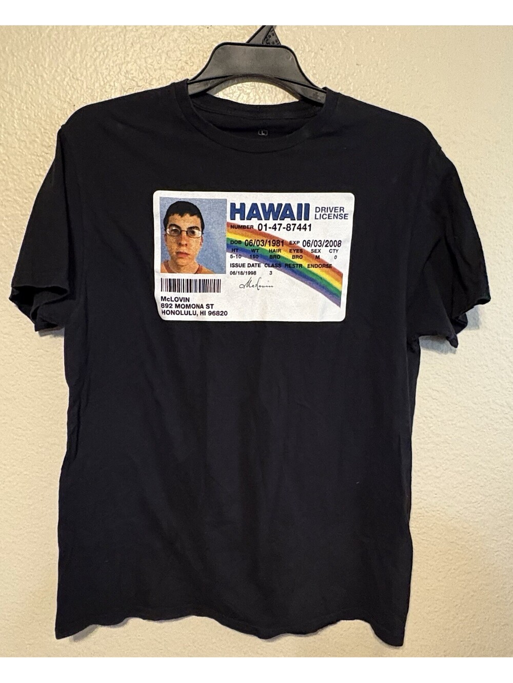 Superbad McLovin Hawaii Driver License Black T-Shirt Men’s Large Movie 2007